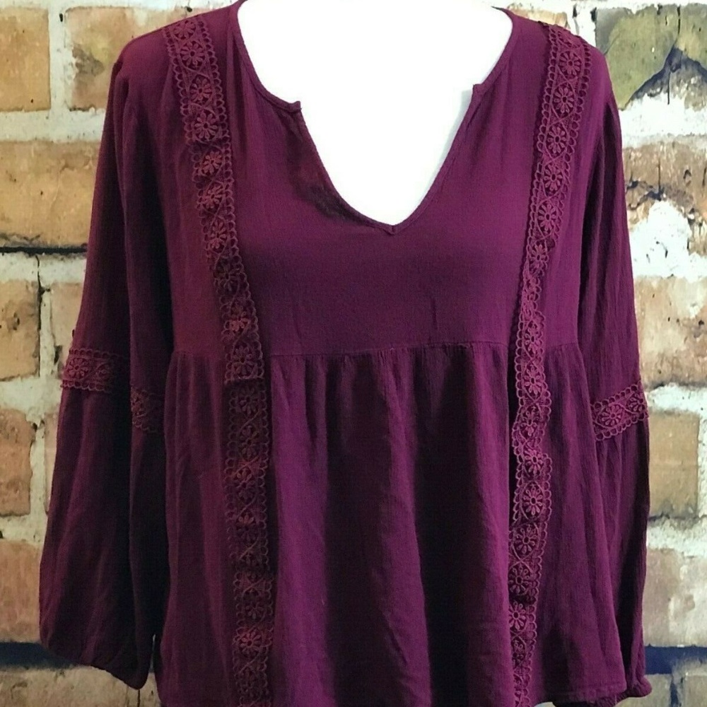 Charlotte Russe Burgundy Long Sleeve Top, Size L